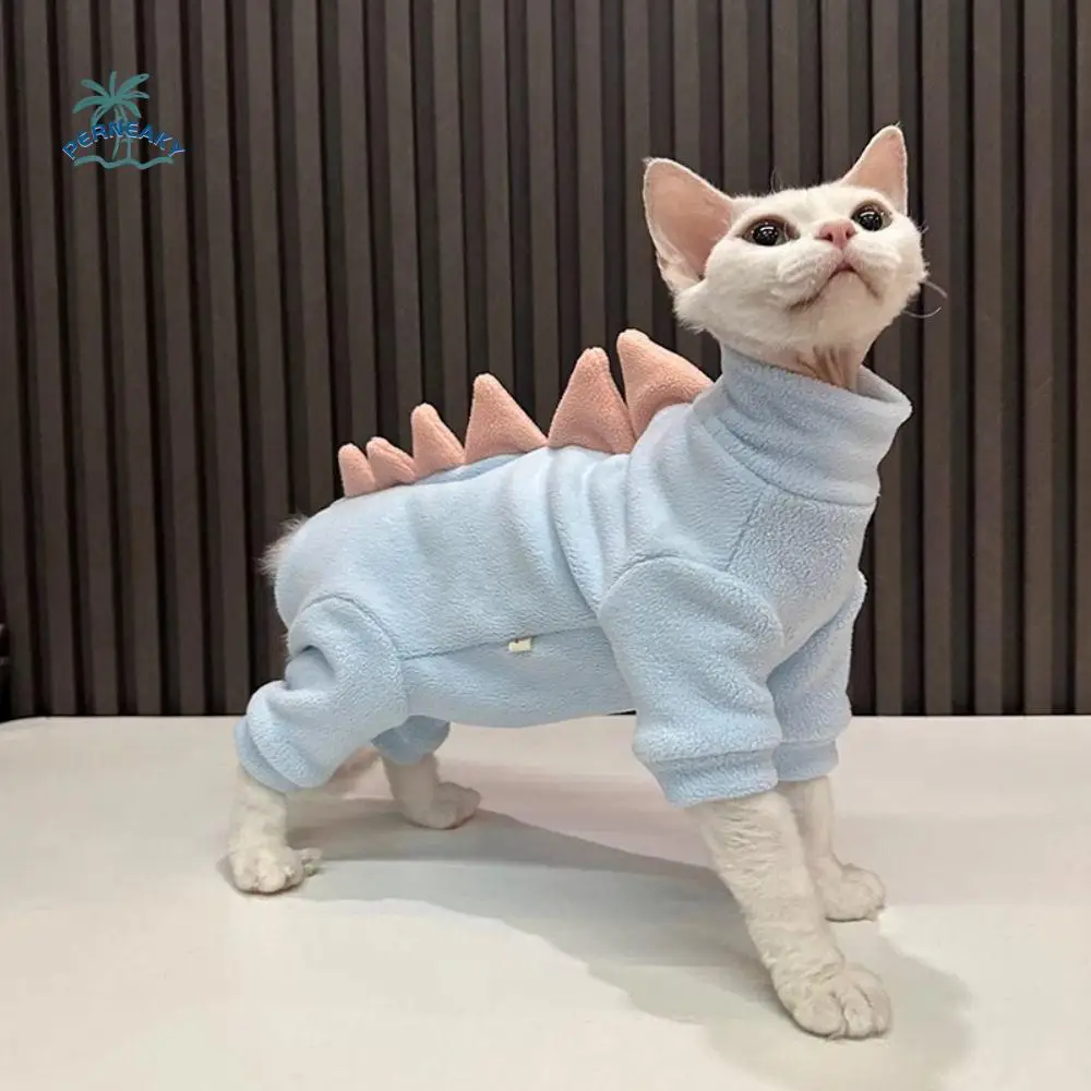 

Cute Dinosaur Shape Fleece Sweatshirt Purple Blue Soft Cat Warm Coat Comfortable Sphynx Cat 4-legged Jumpsuit Spring