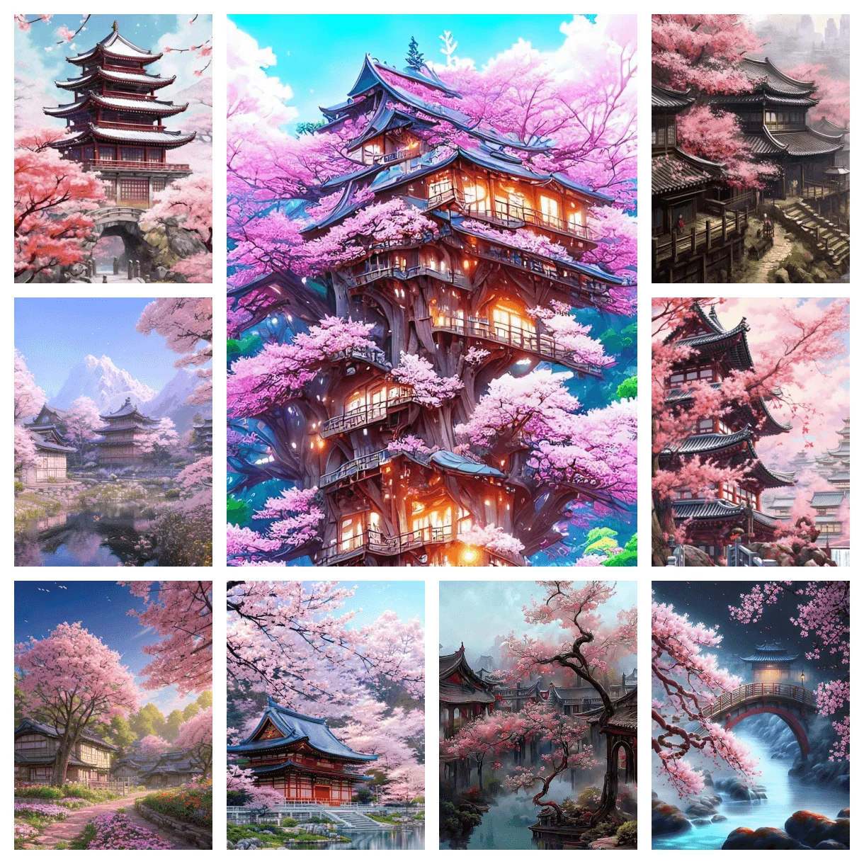 

AB Diamond Painting Peach Blossom Pavilion Scenery Personalized DIY Full Diamond Diamond Decorative Painting Home Decor Gift