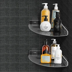 Acrylic Corner Bathroom Shelf , Bathroom Clear Floating Shower Corner Shelf No Drilling Soap and Shampoo Holder Organizer