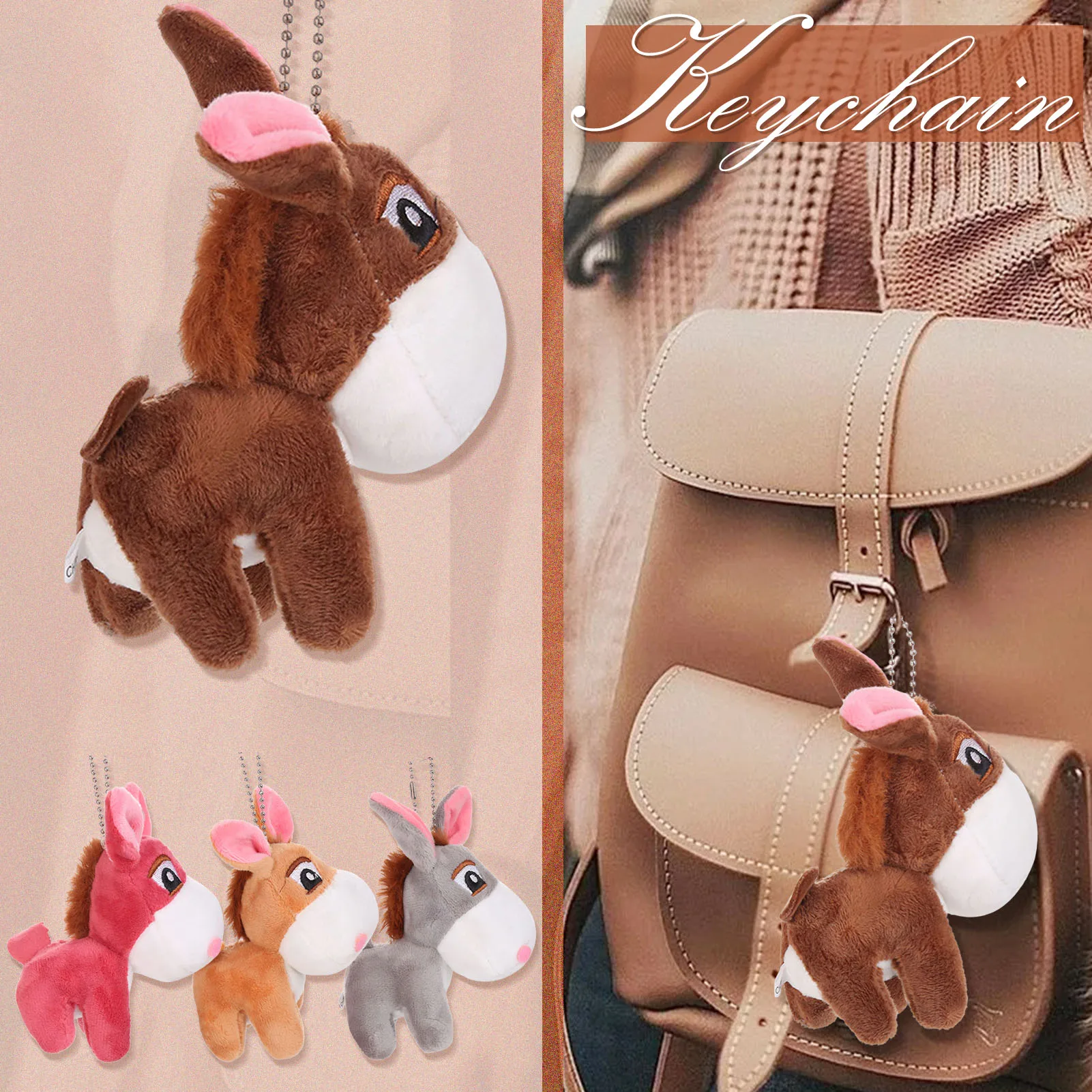 Cute Little Donkey Keychain Hanging Soft Cartoon Plush Doll Pendant Toy For Backpack Car Decoration Children’S Day Best Gift