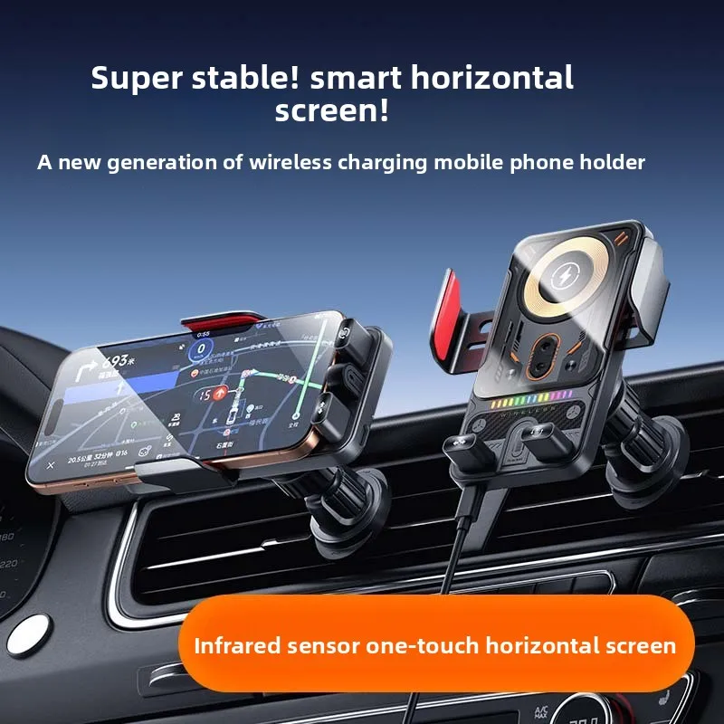 

Car Unicersal Air Vent Electric Rotating Opening Closing Phone Holder 15W Wireless Charger Dual Coil Smart Phones Fast Charging