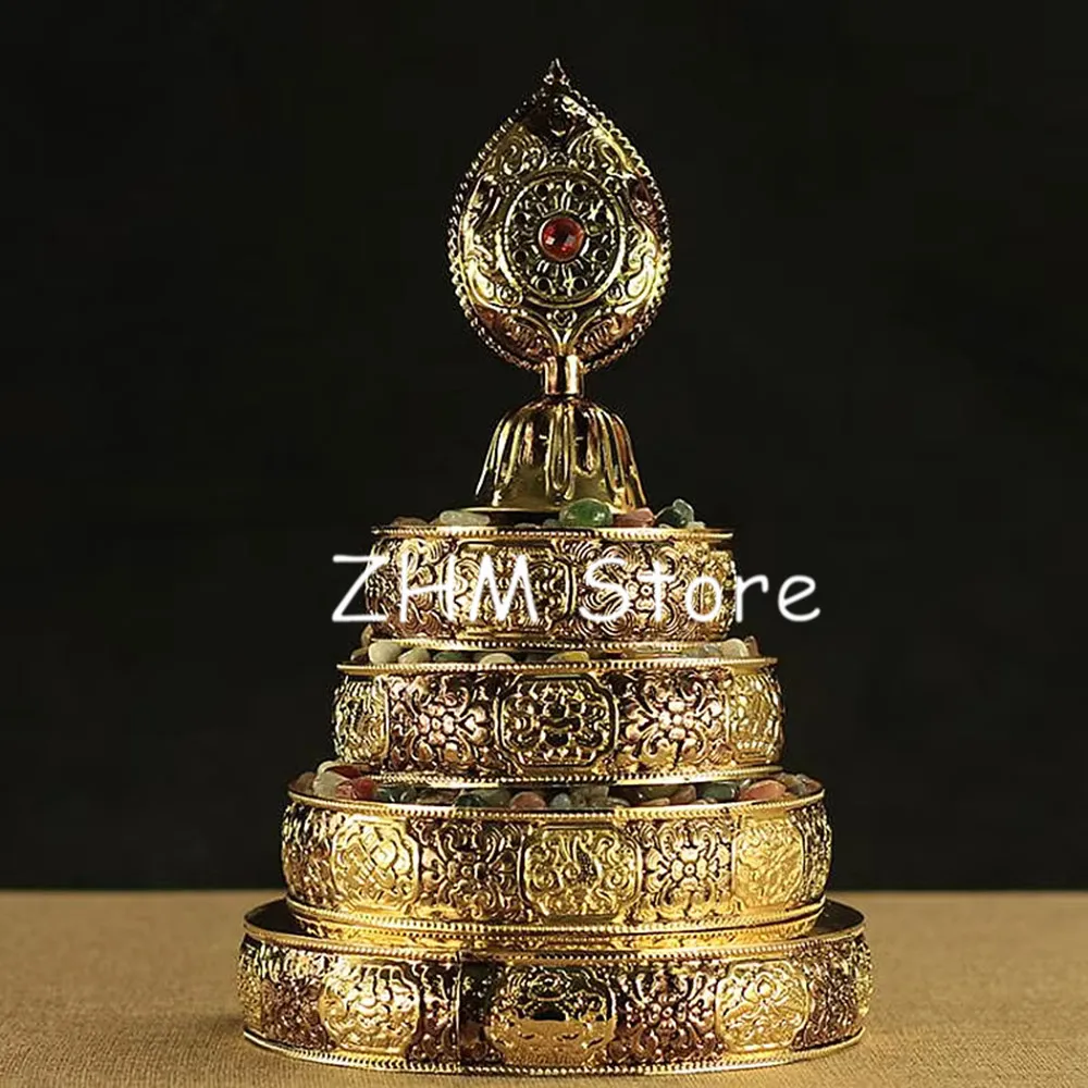 18cm Gold/Silver Big Size Auspicious Symbol Manza Carving Alloy Metal Buddhist Home/Office Putting Decorate Dish/Plate/Tray Base