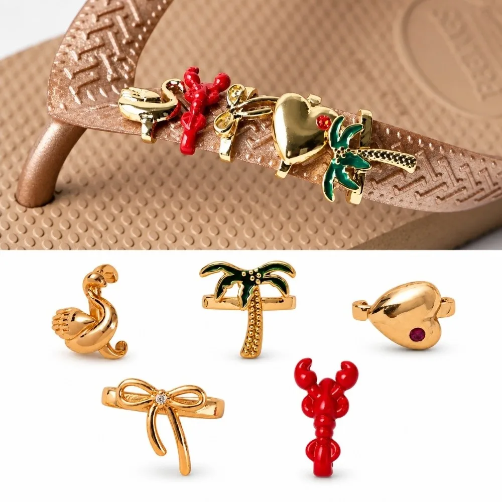 Metal Copper Flip Flop Charms DIY Decorations Gold Heart Design Flip Flop Decorations Trendy Beach Style