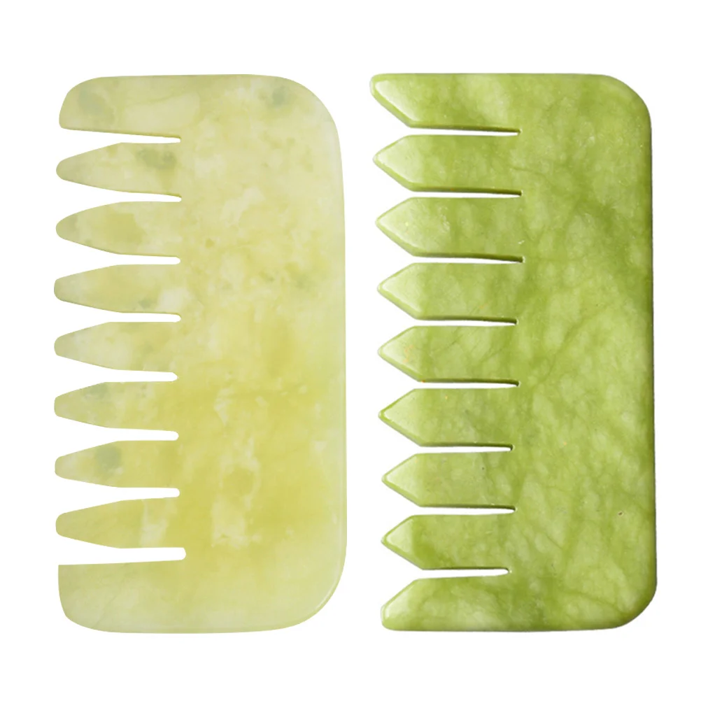 

2 Pcs Massage Comb Jade Combs Hair Portable Gua Sha Scraping Scalp Head Acupoint Facial Tools