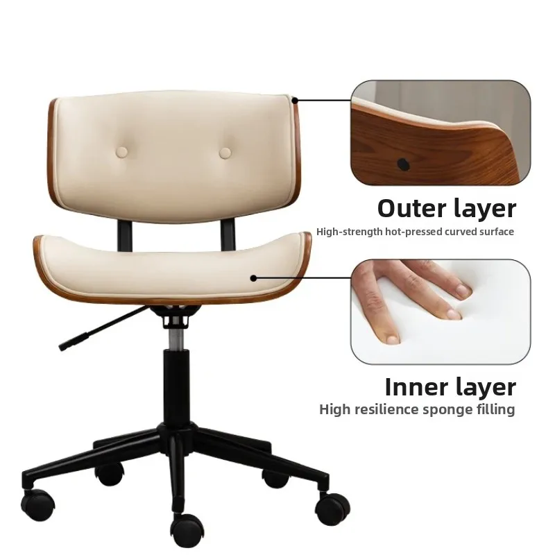 ‌Luxury Solid Wood Compact Office Chair-Ergonomic Adjustable Height Swivel Seat with Lumbar Support |for Home Bedroom Study Desk - view 5