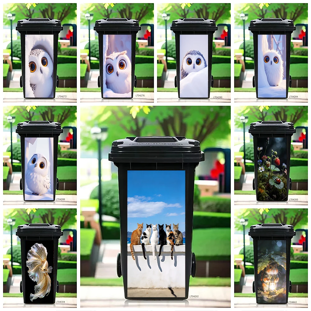 

Funny City Life Animals Trash Can Sticker, Office Commute Fox Horse Design Waterproof Outdoor Bin Decal