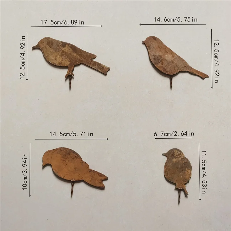 AD23-Roestige Vogels Decoratie, Metalen Vogels Standbeelden Levensechte Patinas Metalen Vogels Tuinornamenten Silhouet Tuinhek Decor