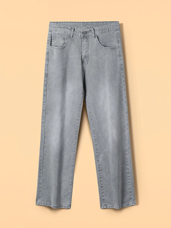 

American Retro e ey Denim Jeans Men's Straight Leg Bell Bot High Street Trend Spring Autumn Youth Loose Fit Jeans