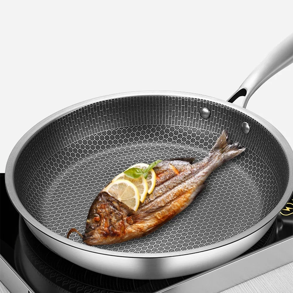 

Stainless Steel Wok Thick Honeycomb Handmade Frying Pan Non-Stick Non Rusting Gas/Induction Cooker Pan Kitchen Cookware