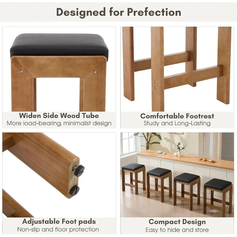 27-дюймовые барные стулья из искусственной кожи, набор из 2 табуретов-седла без спинки с мягкой подушкой, современный деревянный дом S