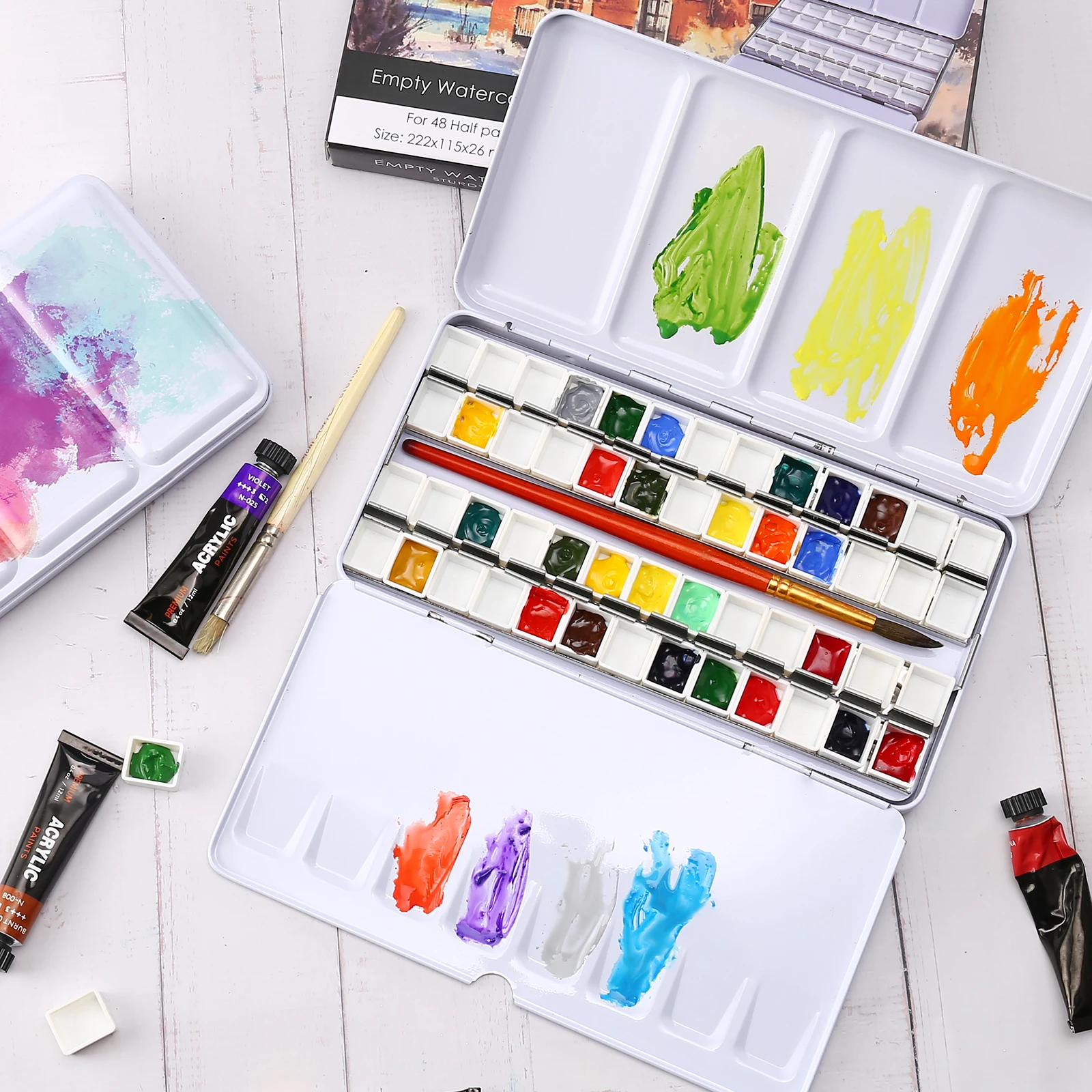 Imagem -06 - Paleta de Aquarela Vazia com Desmontagem Lata de Aquarela para Pintura e Esboço a ar Livre 52 Meias Panelas