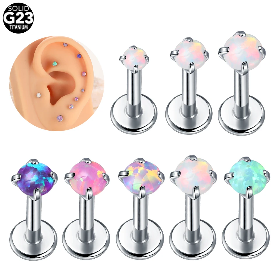 1/5 יח טיטניום פנימי חוטי שפתיים חוטי עגיל לנשים טופר אופל משובצים סחוס טרגי גוף עגיל צורב