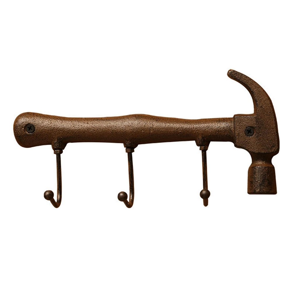 Creative Wall Hook Hanger Wall Mounted Vintage Iron Hammer Holder Clothes Bag Rack Practical Home Decoration