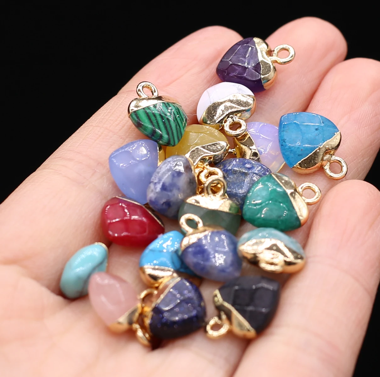 Natural Stone Amethyst Citrine Turquoise Heart Pendant For Jewelry MakingDIY Necklace Earring Accessories Charms Gift Party 1PCS