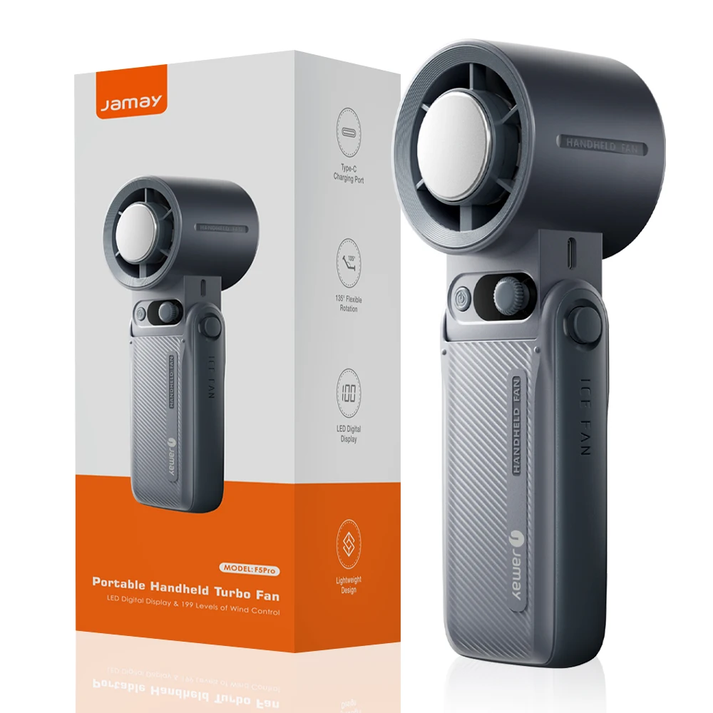Portable Handheld Turbo Fan 3-in-1 199Gear Strong Wind Speed LED Digital Display 135°Foldable Outdoor Handheld Fan 8000mAh F5PRO