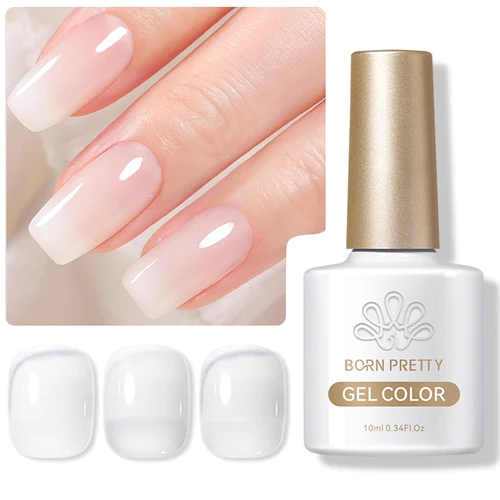 BORN PRETTY Esmalte de uñas de gel blanco lechoso 10ML Esmalte de gel de color natural translúcido blanco gelatina barniz de manicura para decoración de uñas