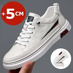 Man Sneakers 2024 Lente Heren Liftschoenen Heren Loafers Wit Zacht Lederen Mocassins Hoogte Verhoogd 5Cm Groter Schoenen