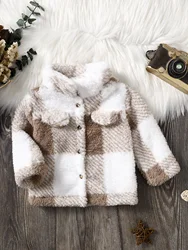 0-3 Years Baby Long Sleeved Button Thick Plush Jacket Fashion Plaid Winter Coat for Toddler Boys and Girls Outdoor Warm Clothes