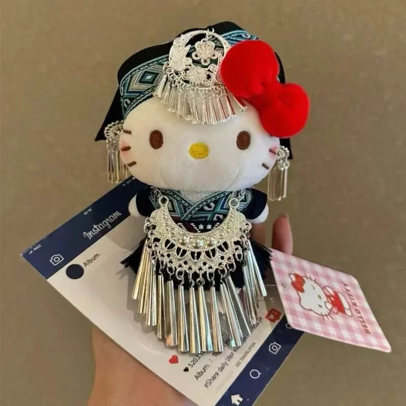 

Sanrio Kawaii Hello Kitty Ethnic Style Plush Toy Bag Pendant Japanese Cartoon Car Key Accessories Keychain Holiday Gift