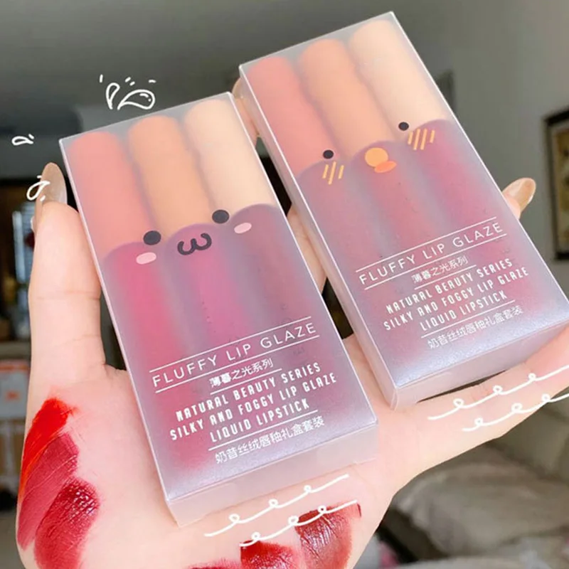 3 unids/set de esmalte de labios de terciopelo mate, taza antiadherente, lápiz labial duradero, bálsamo labial resistente al agua, maquillaje de labios, regalos perfectos para mujer