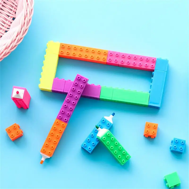 Mini Block Color Highlighter Pen Building Toy Drawing Marker Liner Pens Kid Gift Highlight Office School Supplies F201