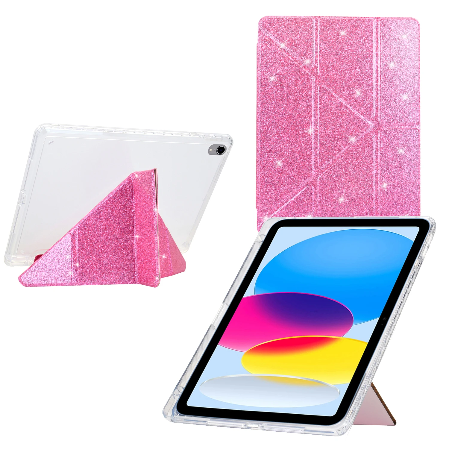 

Блестящий чехол с несколькими углами и подставкой для iPad 2025 A16 11th 10.9 2022 10th Gen. A3354 A3355 A3356 A2757 A2777 A2696 Прозрачная задняя крышка