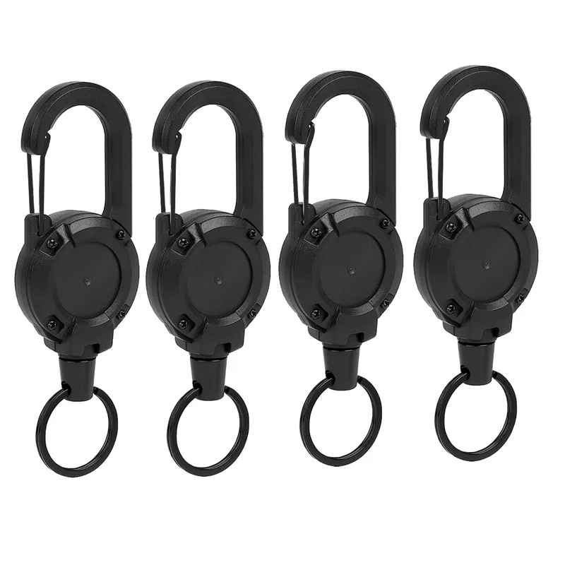 Llavero retráctil de alta resistencia, soporte de insignia retráctil de 4 piezas, carrete de tarjeta de identificación retráctil Clips de carrete de alta resistencia (negro)