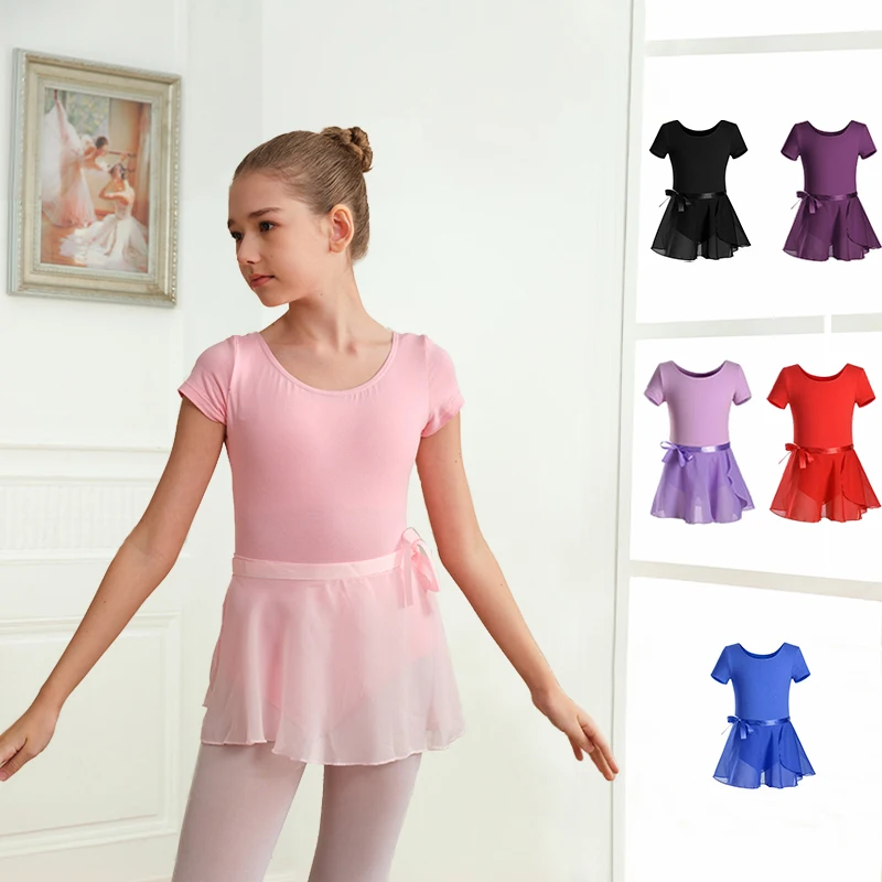 

Girl Ballet Dance Leotards Toddler Short Sleeve Leotard Dance Dress with Removable chiffon Skirt