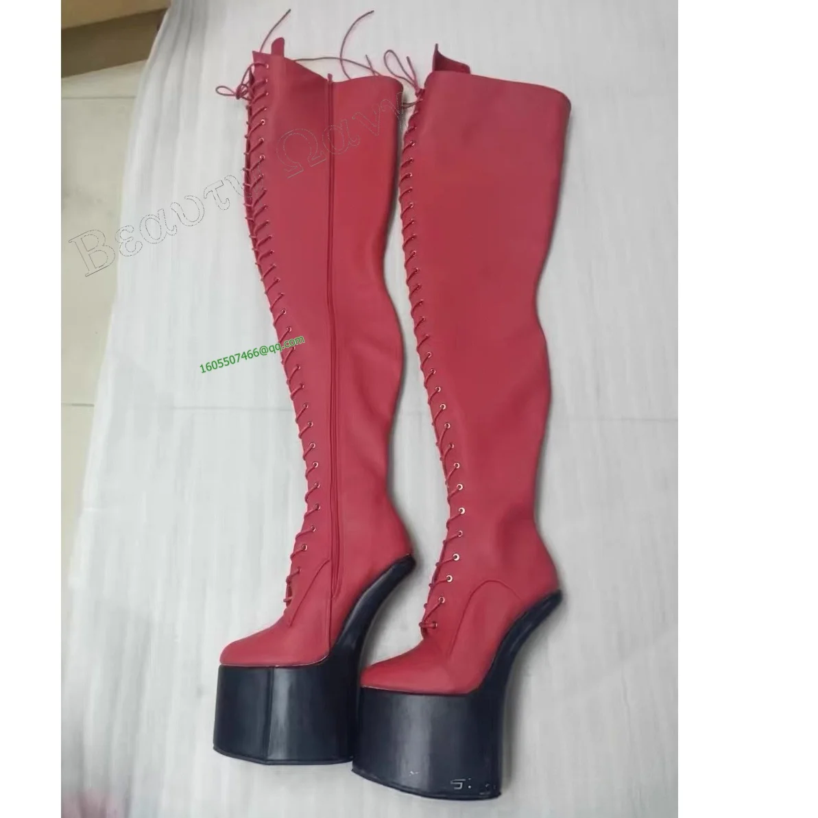 

Red Boots Black Heel Strange Style Heel Cross Tied Thigh High Spike High Heel Shoes Sexy Women Shoes New Zapatos Para Mujere