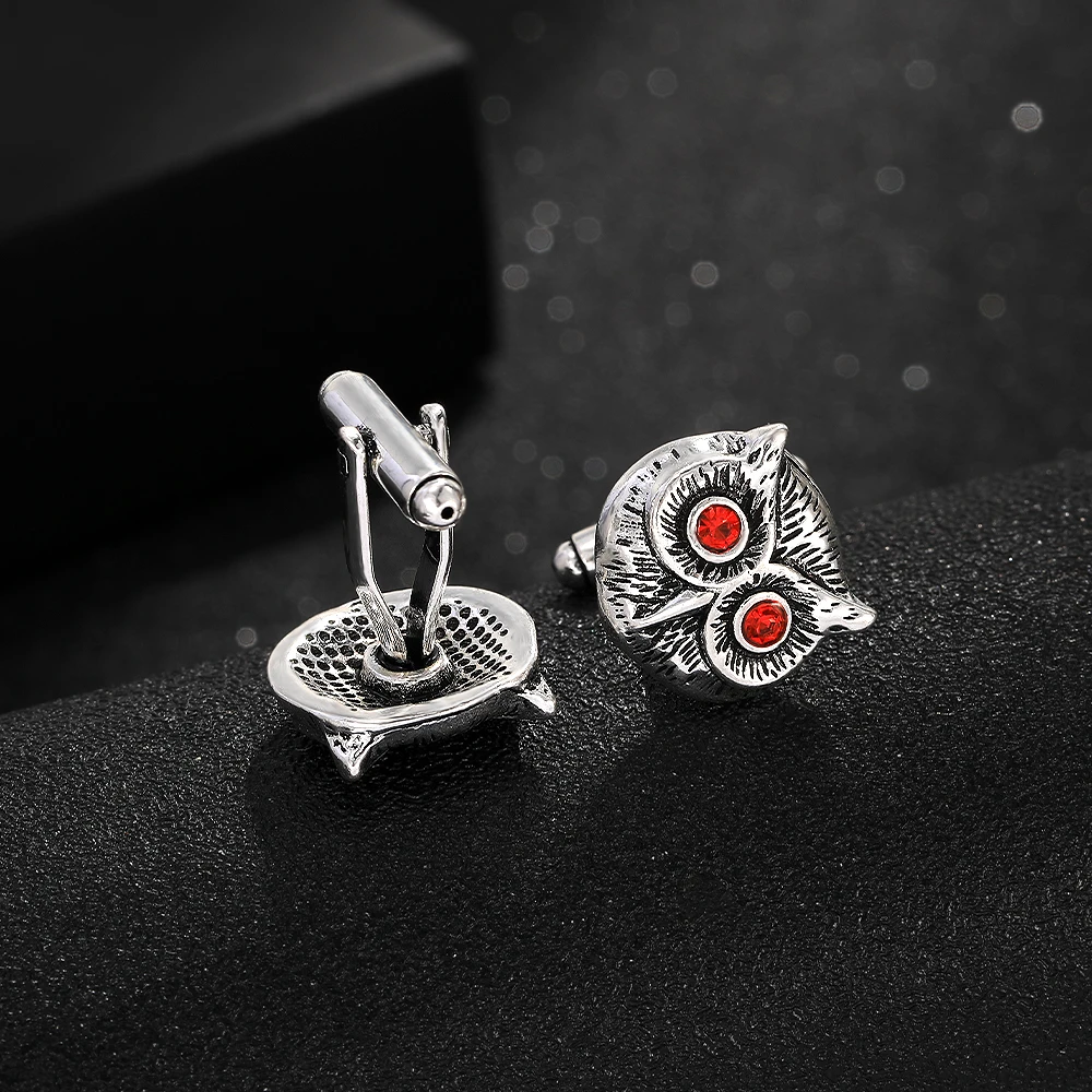 5 Arten Vintage Eule Kristall Manschetten knöpfe alte silberne Farben Neuankömmling Herren Gemelos Hemd Anzug Schmuck Zubehör – Detail 9