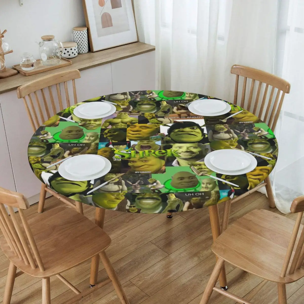 Round Waterproof Disney Animation Shrek Table Cover Fitted American Cartoon Table Cloth Backing Edge Tablecloth for Picnic