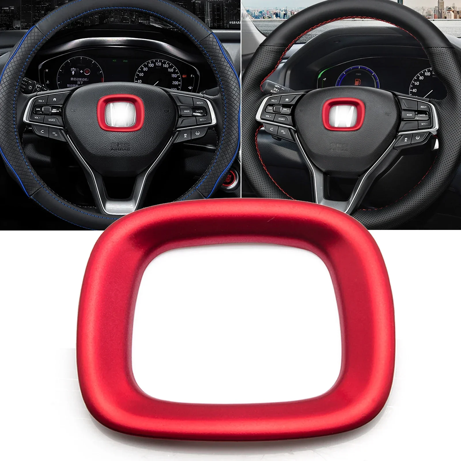 Sporty Red Inner Steering Wheel Logo Frame Cover Molding Trim Styling Decoration For Honda Accord 10th Gen 2018 2019 2020 2021