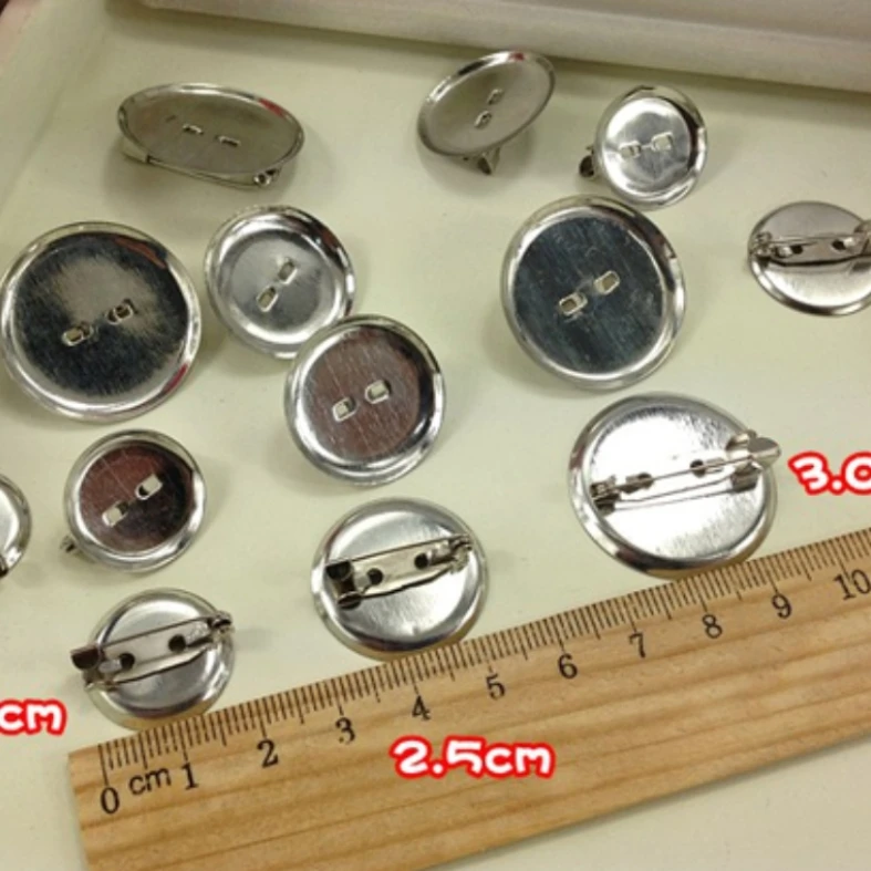 50 قطعة/الوحدة جولة بروش صينية 13-40 مللي متر دبابيس قاعدة فارغة قاعدة إعداد صينية مع بروش دبوس قفل أمان ل مشبك شعر الخياطة الملابس