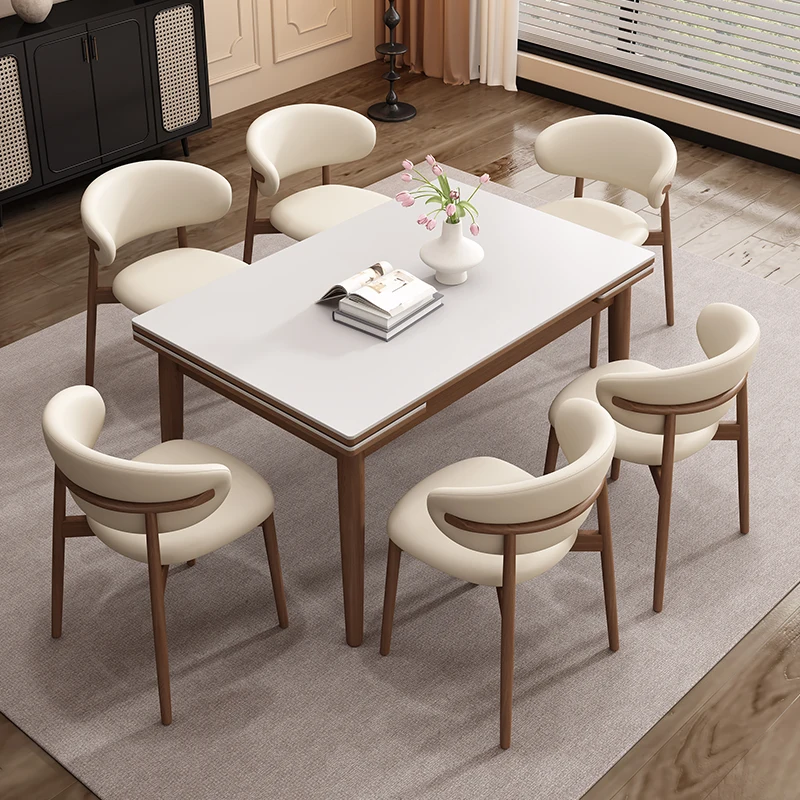 

Vintage Style Rock Slab Retractable Solid Wood Dining Table Nordic Folding Table Eenvoudig En Stijlvol Dining Room Furniture