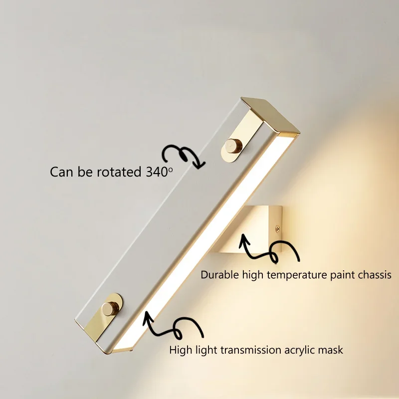 Nordic Bedside LED Wall Light Rotation Adjustable Indoor Wall Lamps Modern Living Room Stair Wall Sconce Lighting Decor Fixture