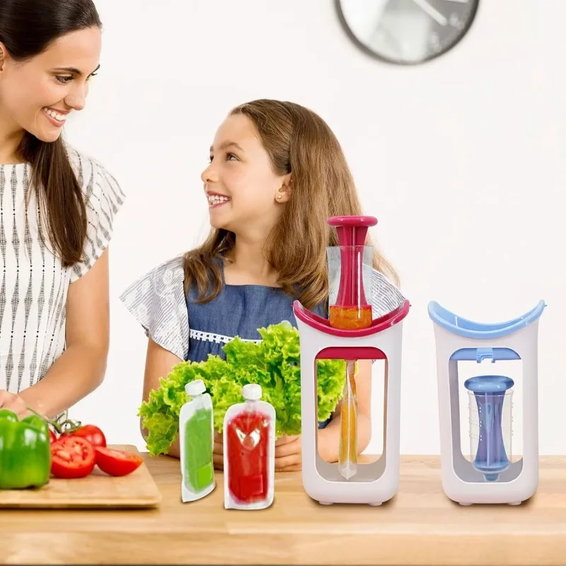 Stazione di compressione per alimenti per bambini con sacchetti di stoccaggio da 10 pezzi Dispenser per spremiagrumi per alimenti per neonati Contenitore per frutta per neonati Macinini per alimenti per bambini