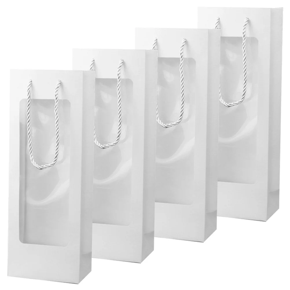 

4pcs Bottle Gift Bags Kraft Paper Handheld Wine Carrier Bag With Window For Wedding Party Red Wine Packaging Bags