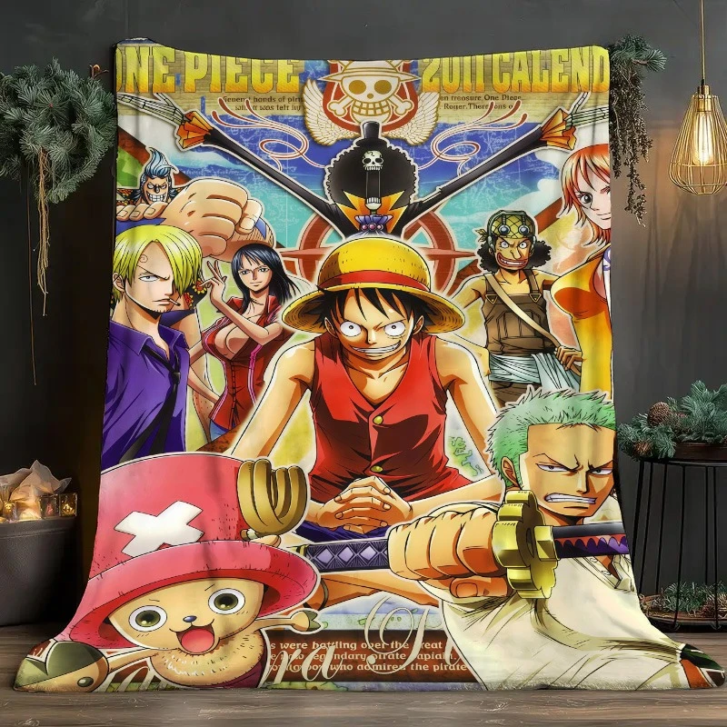 One Piece 2026 Anime Blanket Vintage Poster Style Skull & Crew Print Flannel Throw Blanket Cozy Bed Couch Cover for All Seasons