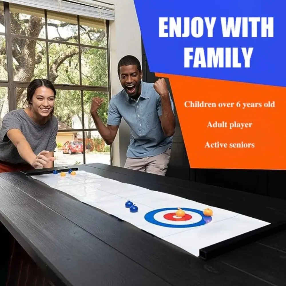 

1 Set Mini Tabletop Curling Game Families Gifts with 8 Rollers Foldable Shuffleboard Curling Game Leisure Portable Christmas