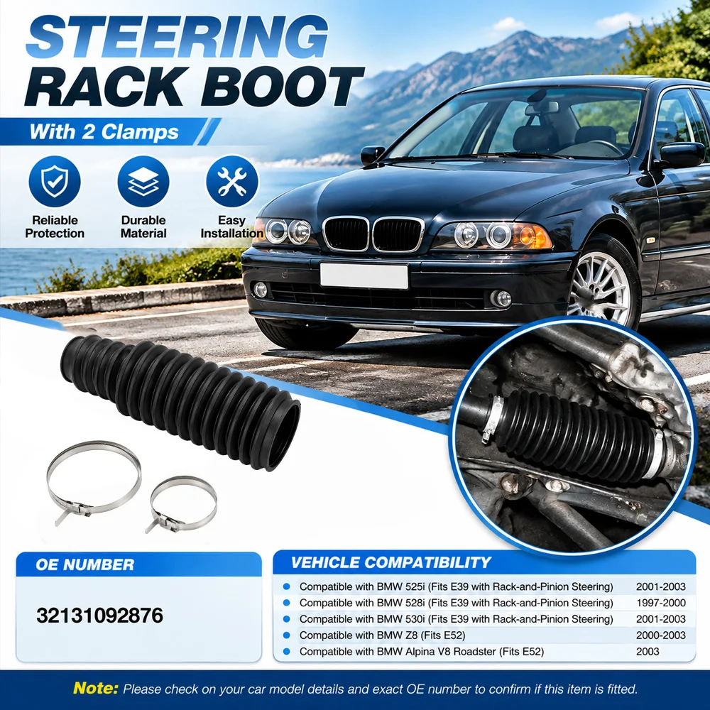For BMW 525i 528i 530i Z8 2001-2003 / Alpina V8 Roadster E52 2003 Steering Rack Boot 32131092876 Rubber and Stainless Steel