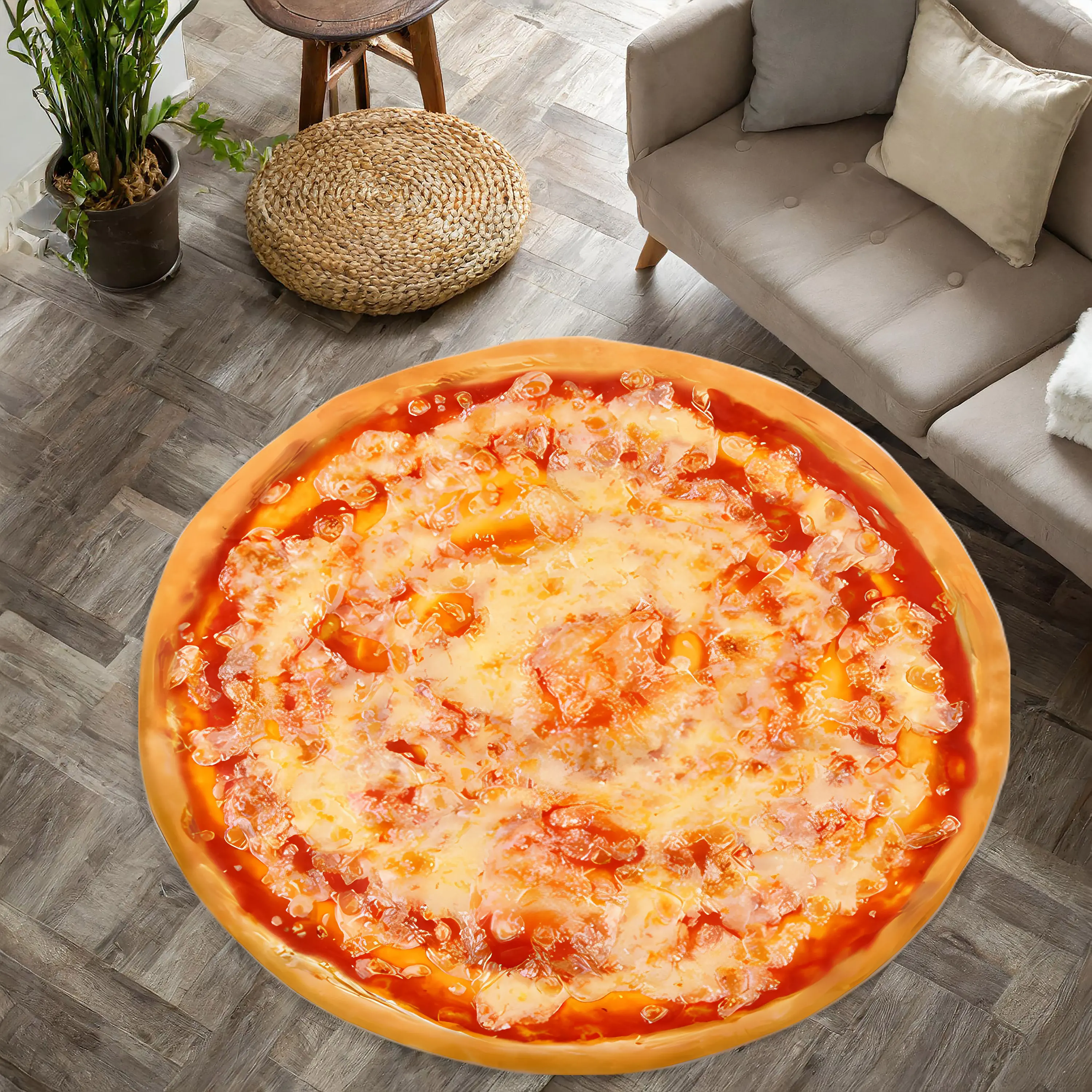 1 Stück abstraktes Margherita-Pizza-Muster, runder Teppich, rutschfeste Bodenmatte für Wohnzimmer, Schlafzimmer, Badezimmer, Ferienhaus-Dekoration