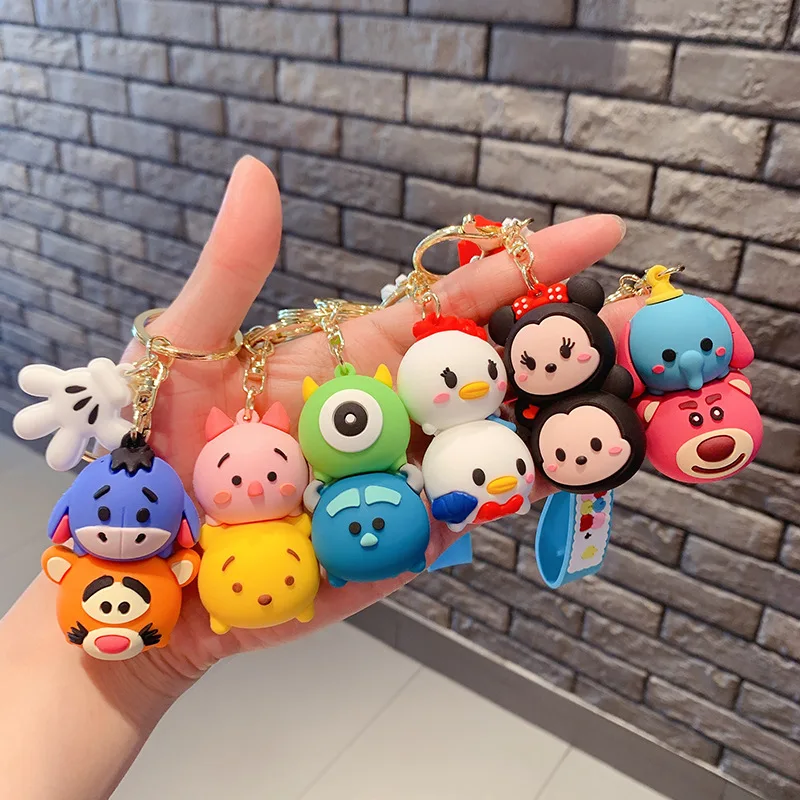 6cm Disney Tusm Dumbo Tigger Keychain Cartoon Donald Duck Mickey Keyring Fashion Girls Couple Backpack Ornament Car Key Chain