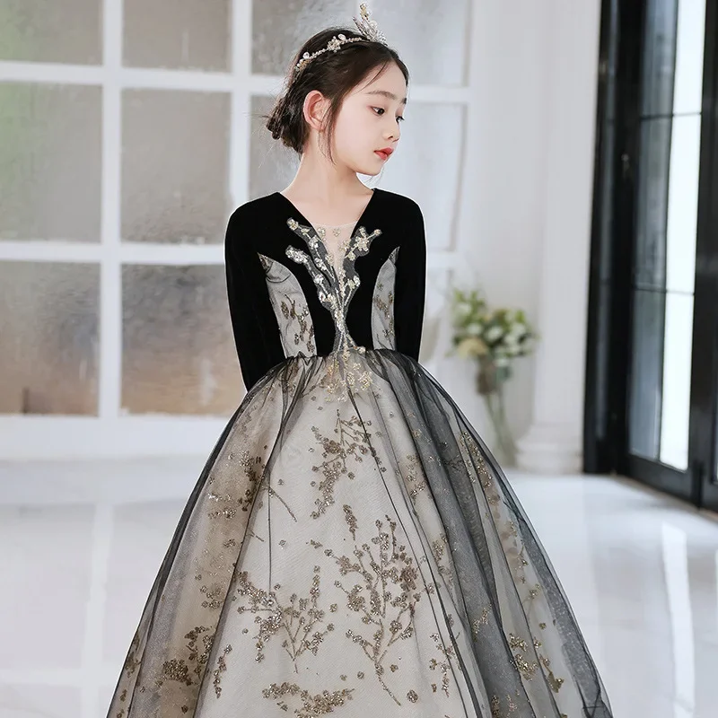 ICJAEHAO Elegant & Princess Sequined Party Dresses for Girl Vintage Evening Dress Teenage Children Kids Gala Ball Gown Infants image 3