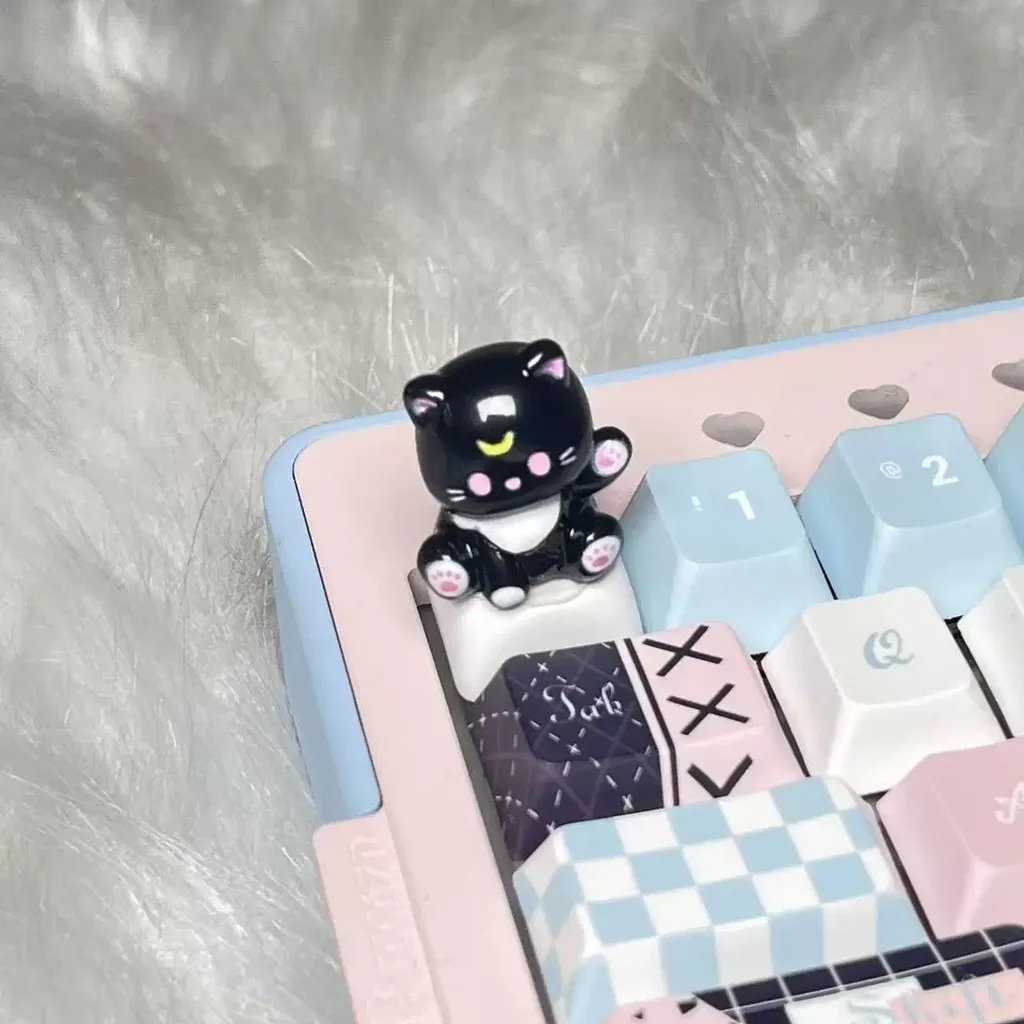 Teclado mecánico de eje transversal personalizado hecho a mano con gato de dibujos animados en 3D, teclas R4, teclas creativas personalizadas