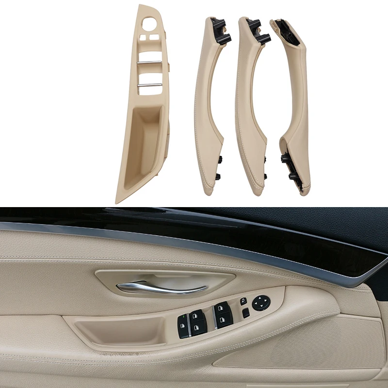 For BMW 5 Series F10 F11 F18 LHD 4PCS Carbon Fiber Car Interior Leather Door Armrest Inner Handles Panel Pull Trim Accessories