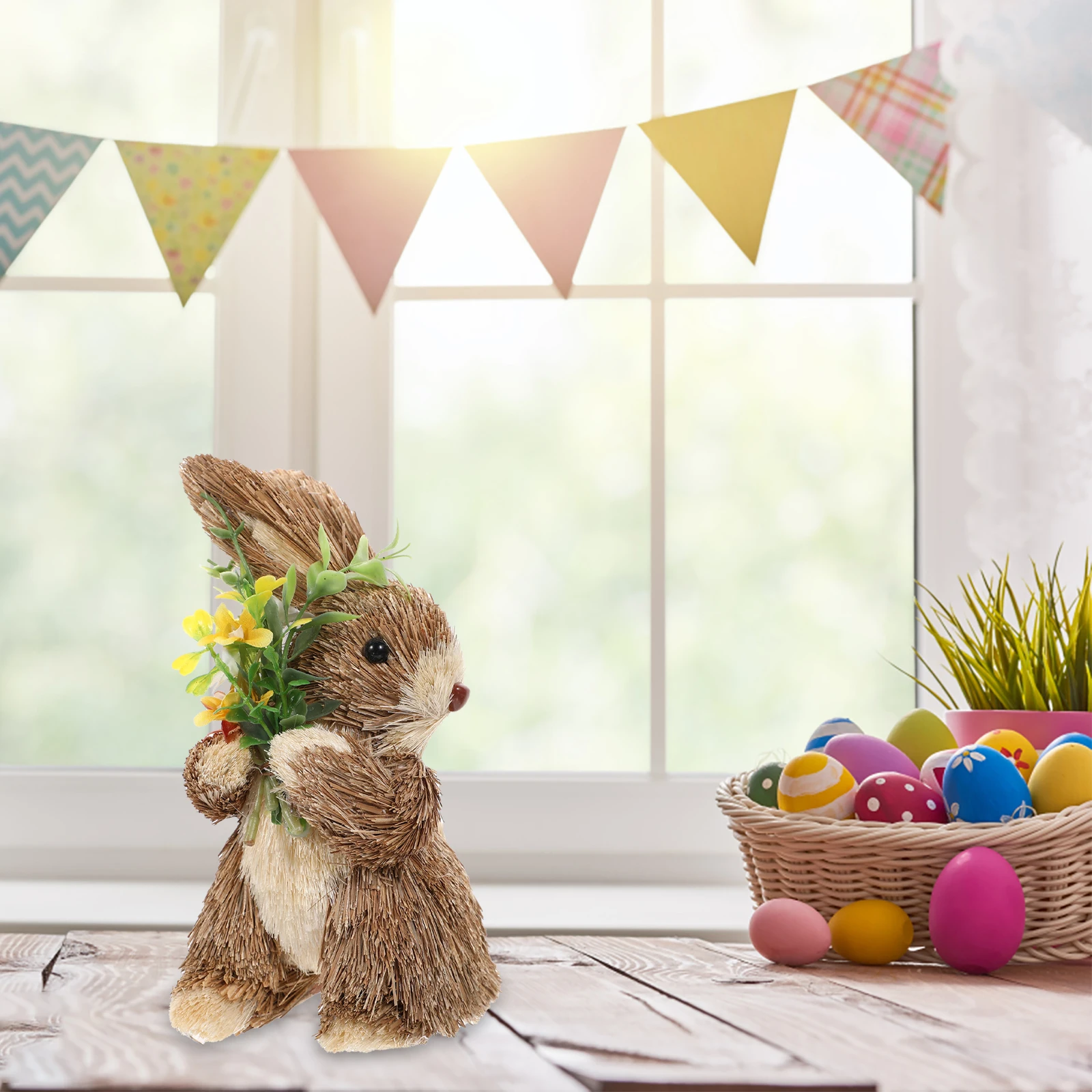 

Straw Rabbit Ornament Lightweight Compact Friendly Decor Bedroom Living Room Straw Woven Animal Statuette Home Decor