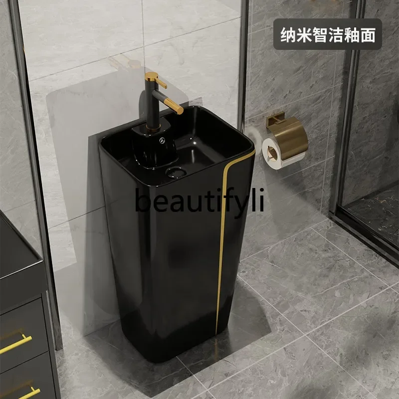 

ss25 Black outdoor balcony integrated simple hand washing vertical washbasin bathroom floor type personality