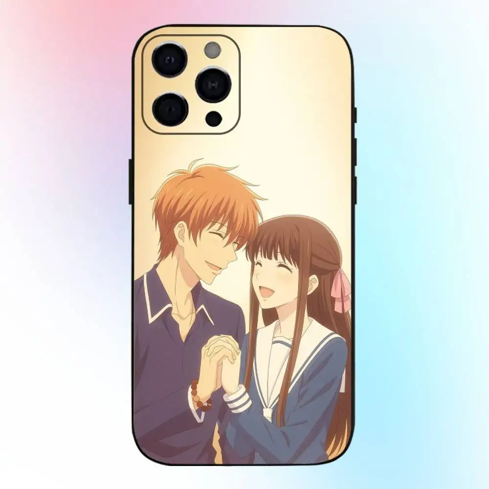 حافظة هاتف أنيمي F-fruit B-Basket-es لهاتف iPhone17,16,15,14,13,12,11 Plus,Pro Max غطاء أسود ناعم