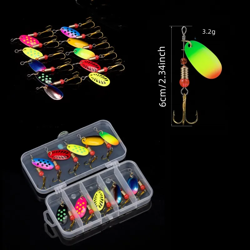 10pcs Fishing Lure Metal Spoon Spinner Spoonbait Crankbaits Fishing Wobblers Pike Crochet Kit Artificial Bait with Tackle Boxes