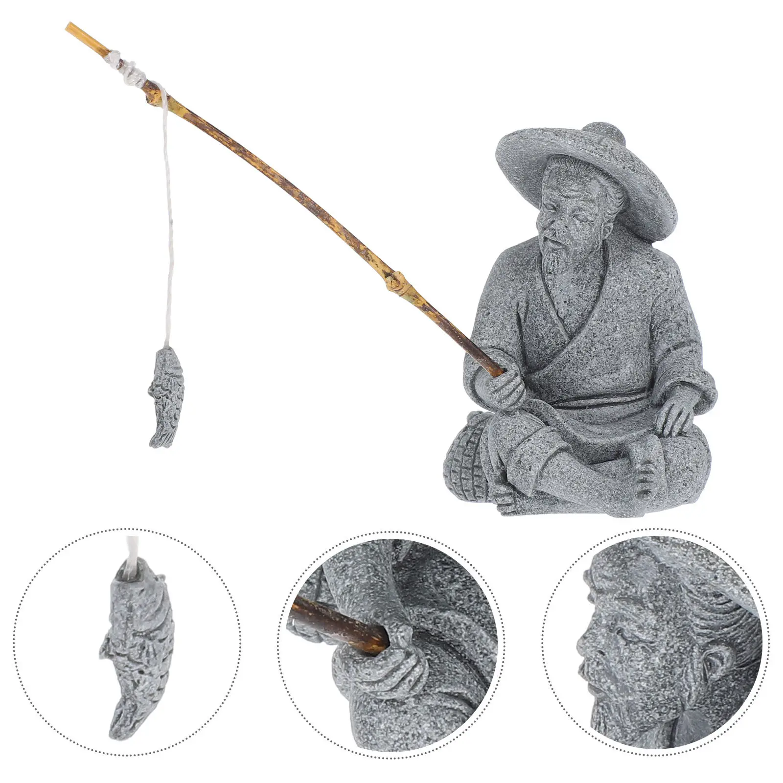 Mini Fisherman Garden Statue Realistic Elderly Fisher Sculpture for Bonsai Aquarium Micro Landscape Outdoor Patio Decor Chinese